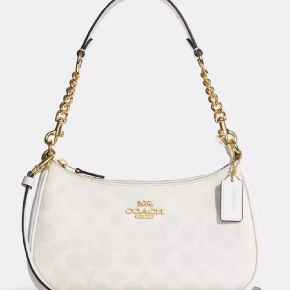 Coach White Teri Shoulder Bag with Gold Accents